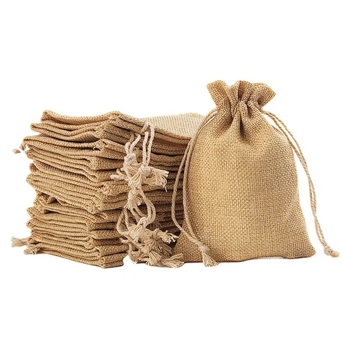 Cheap party favor presents burlap jewelry pouches small jute drawstring bag