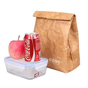 2019 Hot selling thermal food waterproof kraft paper insulated lunch bag with magic-sticker