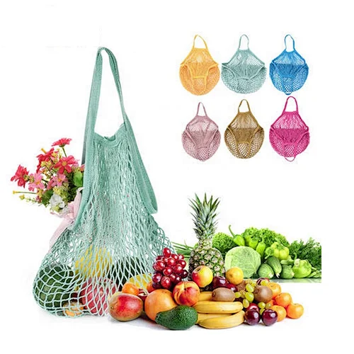 factory supply zero waste  organic cotton mesh net shopping drawstring bag for vegetable and fruits