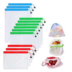 Biodegradable net shopping vegetable fruit drawstring reusable produce cotton mesh bag