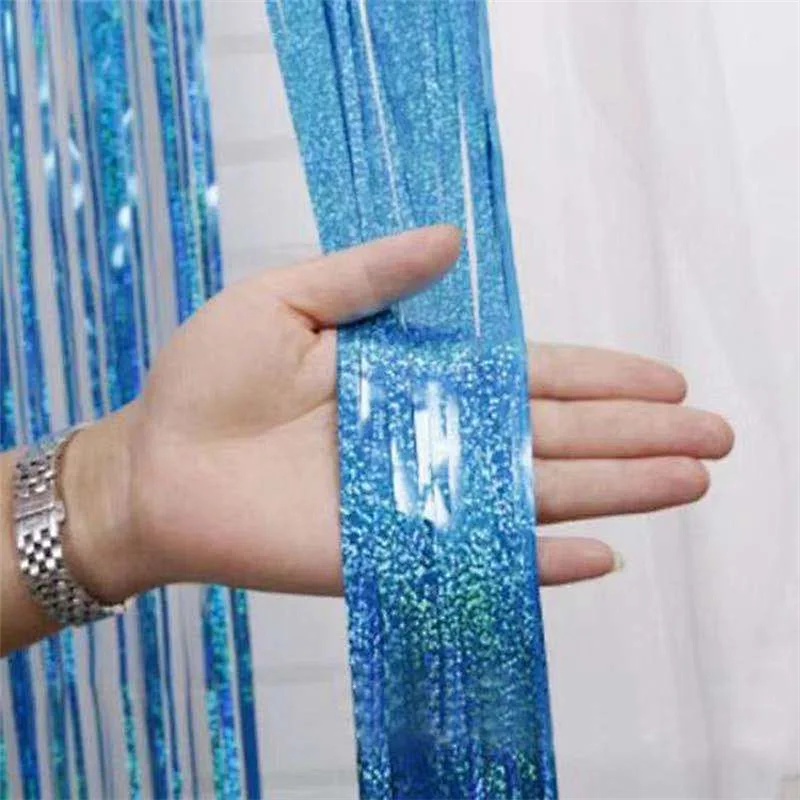 Light Blue Foil Fringe Curtains Party Decoration