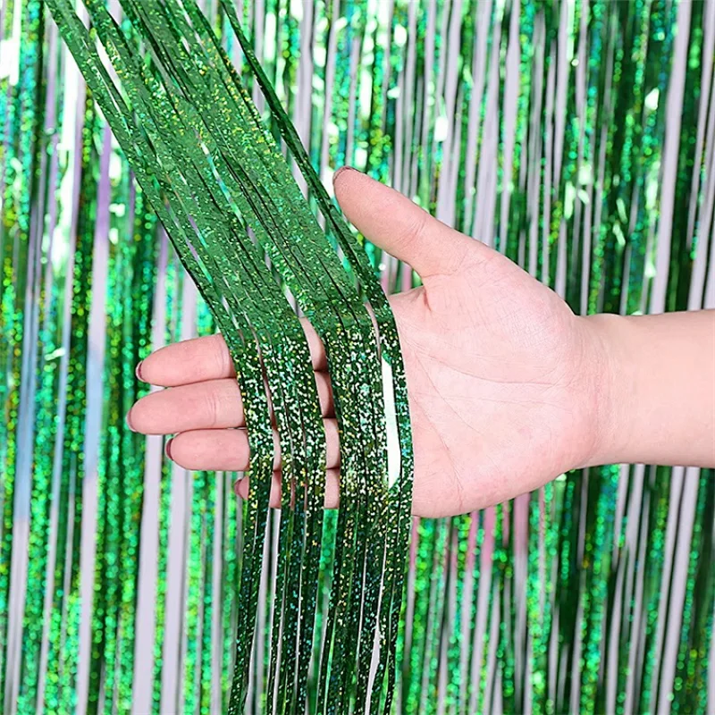 Green Shimmer Tinsel Curtain Backdrop