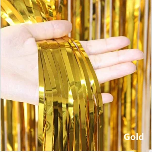 Gold Metallic Tinsel Foil Fringe Curtains Photo Booth Props for Birthday Wedding Engagement