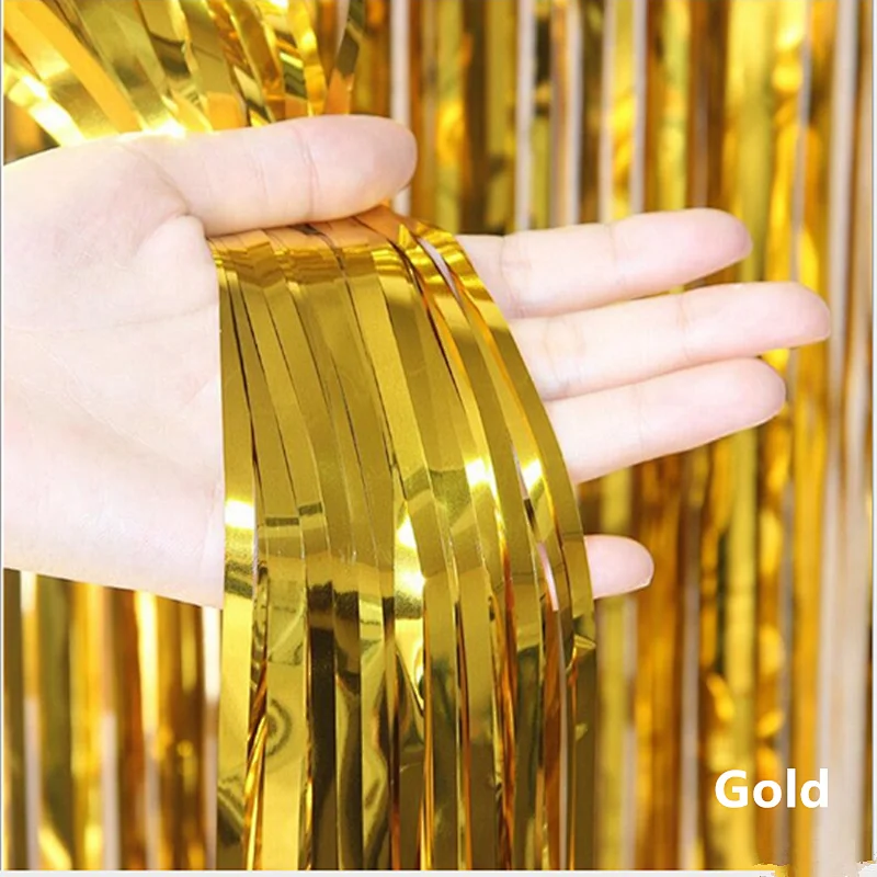Gold Metallic Tinsel Foil Fringe Curtains Photo Booth Props for Birthday Wedding Engagement