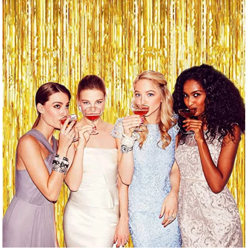 Gold Metallic Tinsel Foil Fringe Curtains Photo Booth Props for Birthday Wedding Engagement