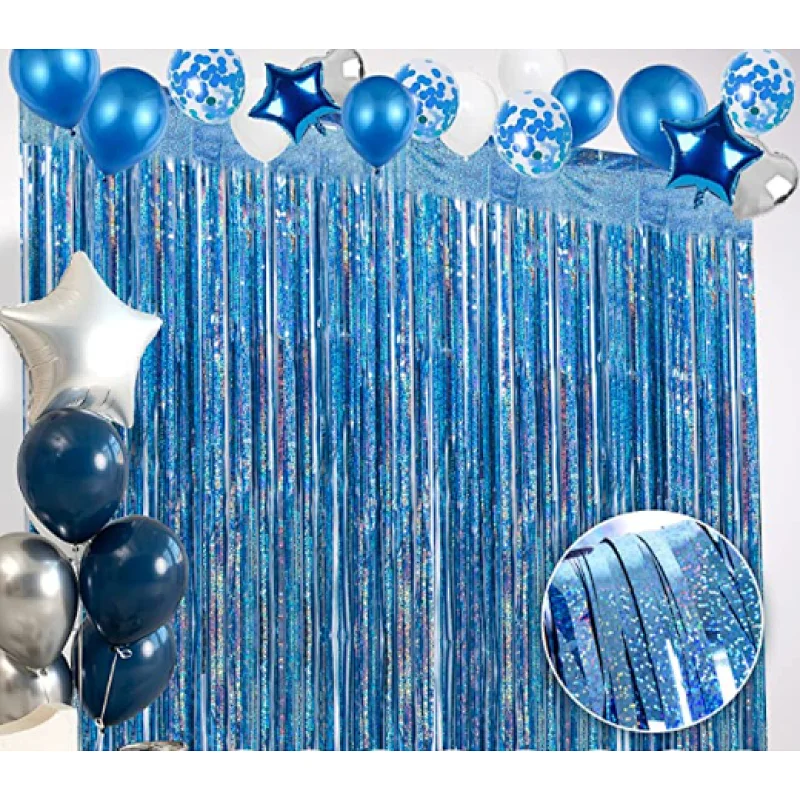 Light Blue Foil Fringe Curtains Party Decoration