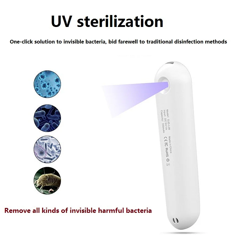 Mini UV Light Sanitizer Wand Portable Rechargeable Handheld Disinfection Light LED Germicidal Lamp For Travel Kills 99% of Germs