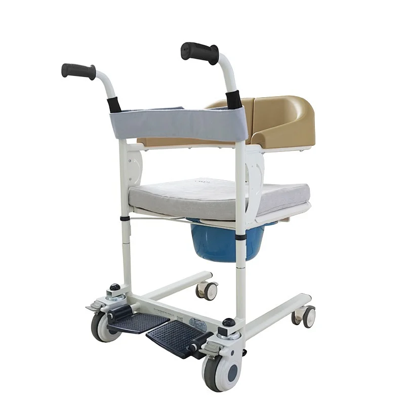 Basic coffee color Multifunction Aluminum Shower Commode Mobile Chair Rolling Transport with Locking Care for The Elderly