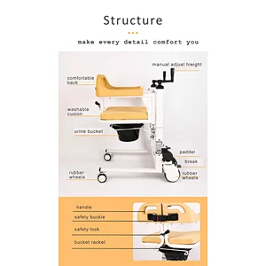 Adjustable height Multifunction Rehabilitation Nursing Moving Aid Spa Bathtub Shower Wheelchair Commode Chair