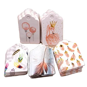 New design gift tags with CMYK printing on white card paper for decoration