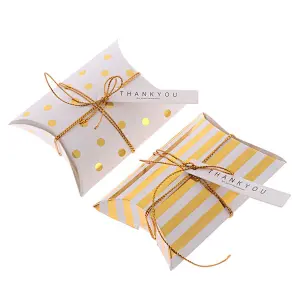 2021New White Paper Folding Pillow Boxes With Gold And Silver Hot Stamping For Packing