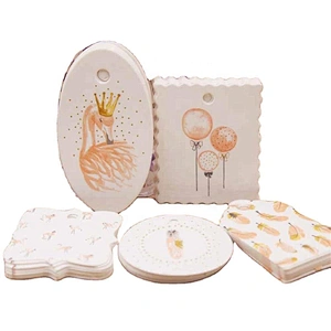 Custom shape gift tags with CMYK printing and gold stamping on white card for packing gifts