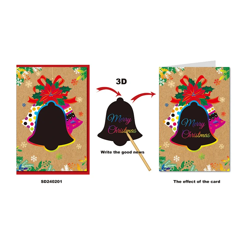 3D scratch panel greeting cards for xmas design