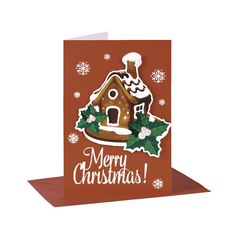 Christmas greeting card with hot stamping and glitter 3D sticker