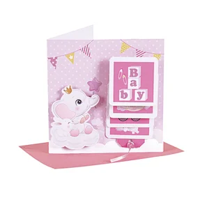 3D Moving Pop Up Baby Greeting Cards With Lovely Elephant For Baby Shower Gifts