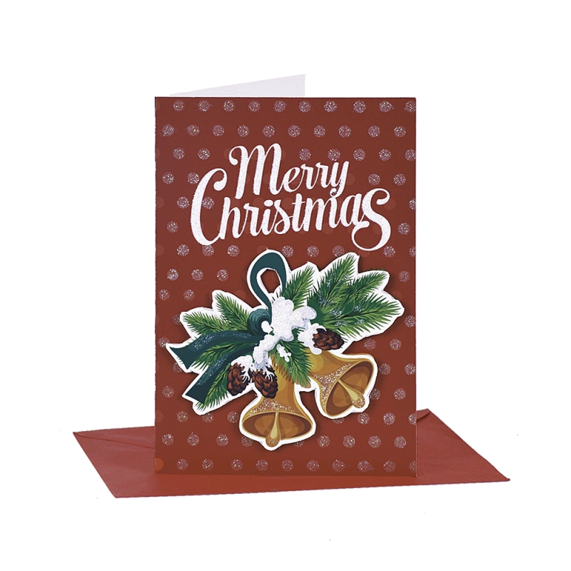 Christmas greeting card with hot stamping and glitter 3D sticker