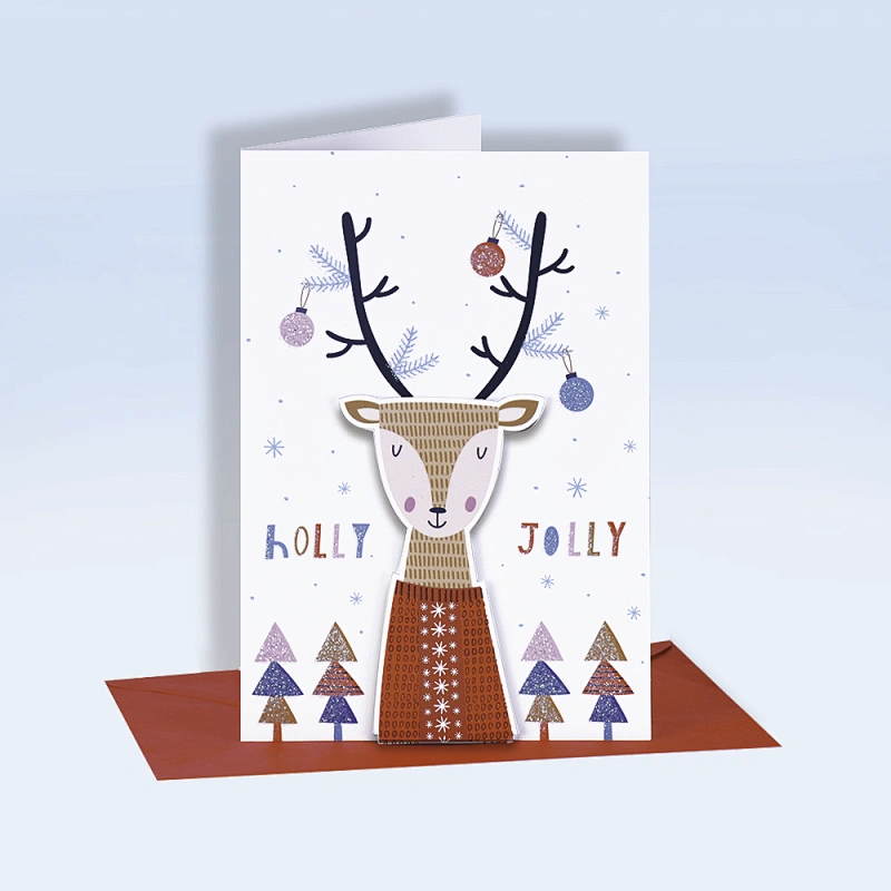 Christmas greeting card with hot stamping and glitter 3D sticker