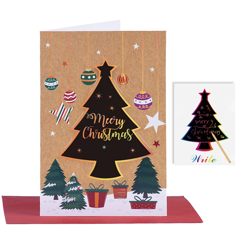 Scratch paper panel with Christmas greeting card for new year gifts