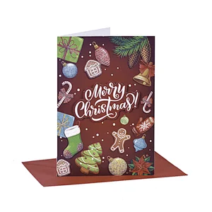 Christmas greeting card with hot stamping and glitter 3D sticker