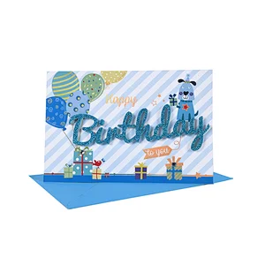 Birthday card with glitter hot stamping for friends or children
