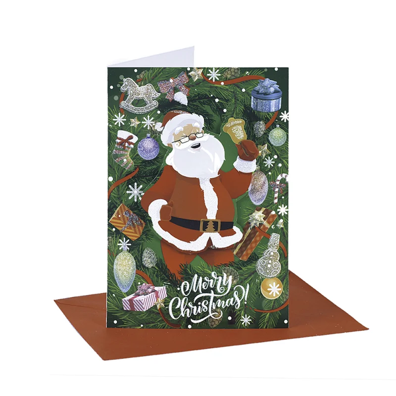 Christmas greeting card with hot stamping and glitter 3D sticker