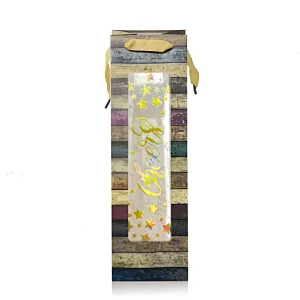 Luxury Custom Gold Stamping Paper Wine Bottle Bag For Gift Packaging