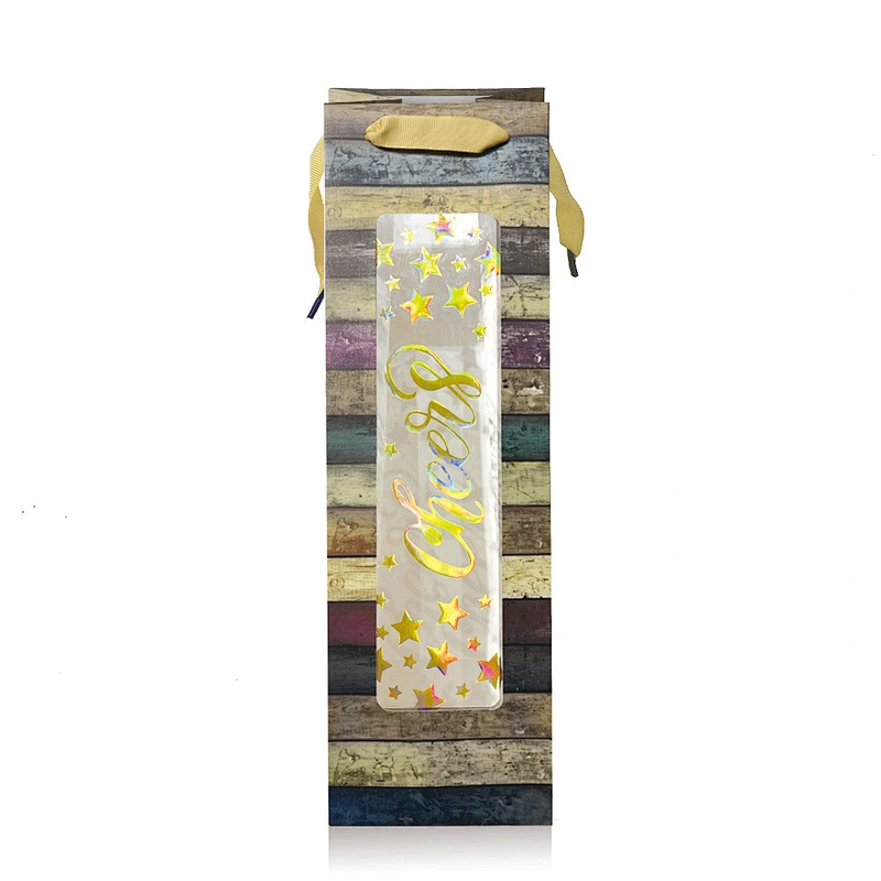 Luxury Custom Gold Stamping Paper Wine Bottle Bag For Gift Packaging