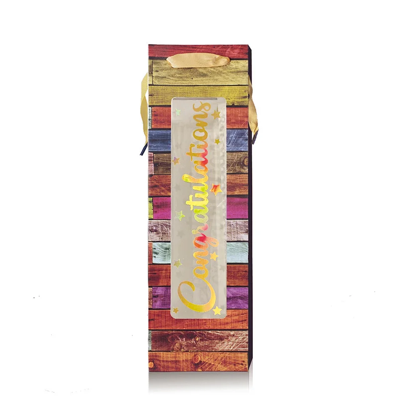 Luxury Custom Gold Stamping Paper Wine Bottle Bag For Gift Packaging