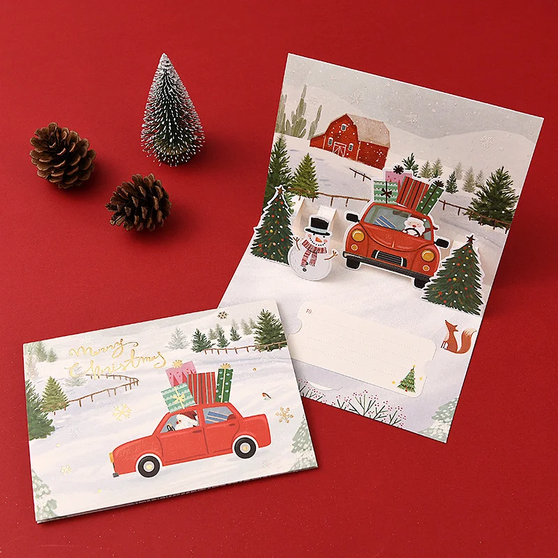 Custom greeting cards with foil Santa 3D pop up gift cards Christmas greeting  card  for holiday  party