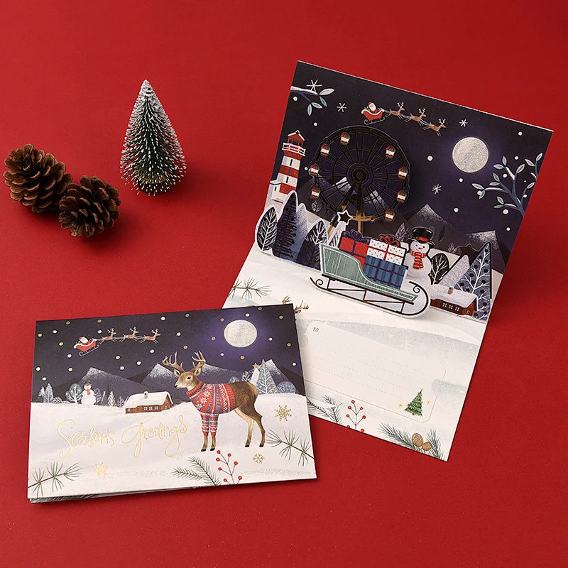 Custom greeting cards with foil Santa 3D pop up gift cards Christmas greeting  card  for holiday  party