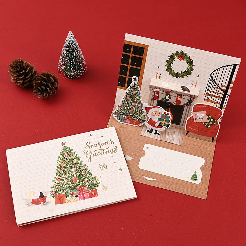 Custom greeting cards with foil Santa 3D pop up gift cards Christmas greeting  card  for holiday  party