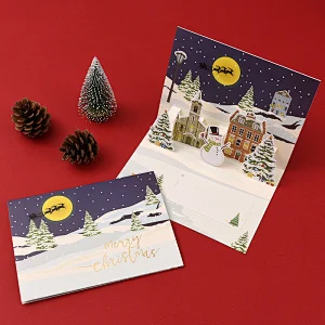 Custom greeting cards with foil Santa 3D pop up gift cards Christmas greeting  card  for holiday  party