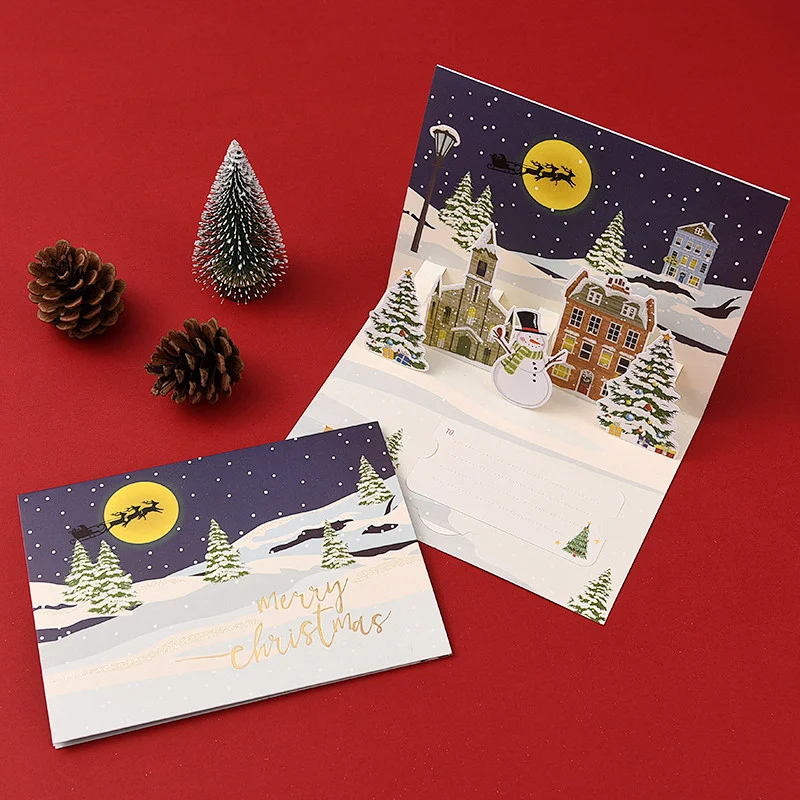 Custom greeting cards with foil Santa 3D pop up gift cards Christmas greeting  card  for holiday  party