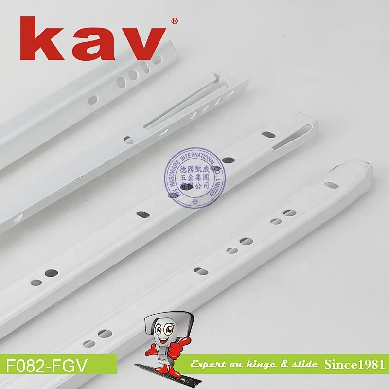 white color powder coated non soft close bottom mounted  furniture slide runner rail