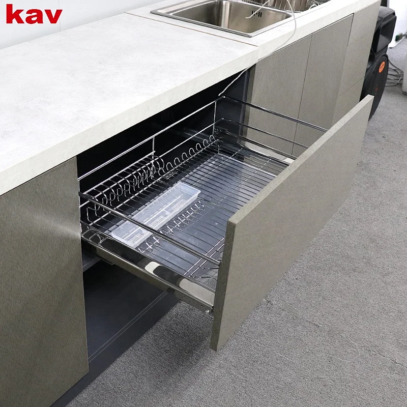 Pull basket kitchen cabinet stainless steel wire bowl / dish rack with soft closing conceales slide