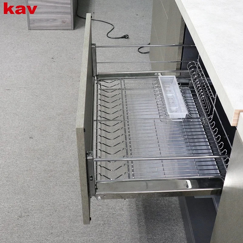 Pull basket kitchen cabinet stainless steel wire bowl / dish rack with soft closing conceales slide