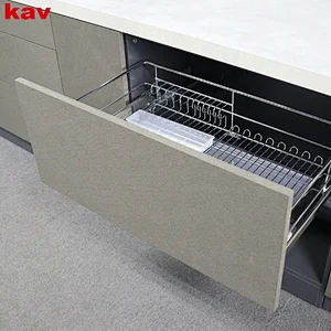 Pull basket kitchen cabinet stainless steel wire bowl / dish rack with soft closing conceales slide