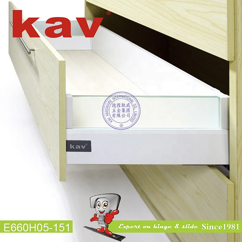 silence changeable soft close Double Wall Drawer System With Frosted Glass Height 183mm