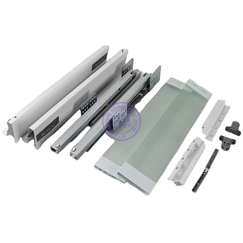 silence changeable soft close Double Wall Drawer System With Frosted Glass Height 183mm