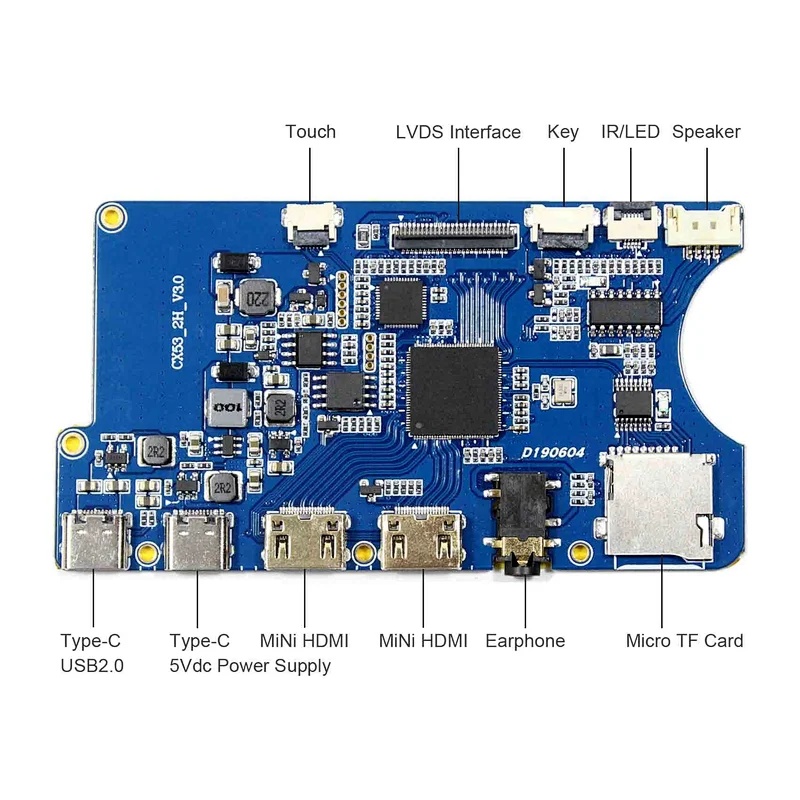 Type C HDMI TF Card LCD Controller Board Work for 12.3