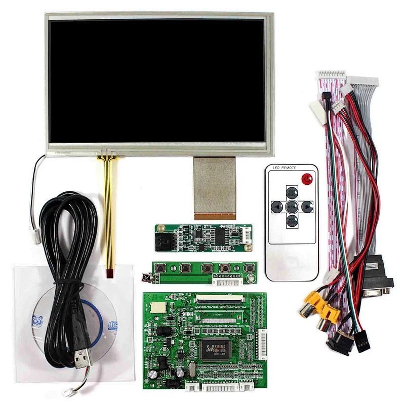 VGA 2AV Reversing LCD Control  Board With 7inch 800x480 HSD070IDW1 Touch LCD Screen
