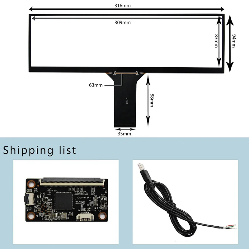 12.6inch Capacitive 10 points Muti-Touch work for 12.6inch 1920x515 NV126B5M-N41 LCD Screen
