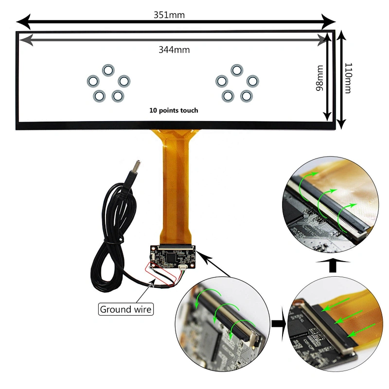 14inch USB Capacitive Touch Panel work for 14inch 3840x1100 NV140XTM-N52 LCD Screen
