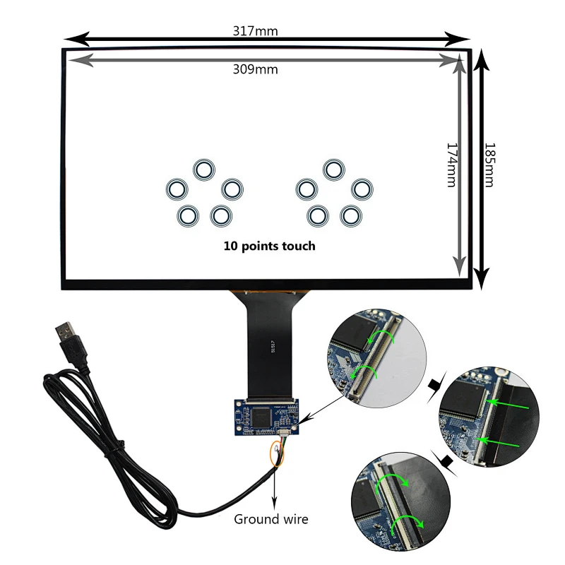 14inch Capacitive Touch Panel VS140TC-B1with USB Controller Card Compatible With 14inch 1920x1080 LCD Screen