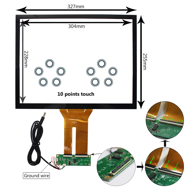 15inch 10 points Muti-Touch Capacitive Touch Panel VS-150TC01-B1 Compatible With 15inch 1024x768 1400X1050 4:3 LCD Screen