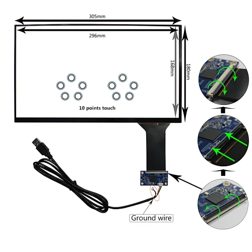 13.3" Capacitive Touch Screen Sensor USB Controller Card For 1366x768 1920x1080 LCD lcd touch screen capacitive touch screen controller card 13.3" capacitive touch 13.3" touch screen sensor