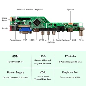 HDMI VGA AV USB RF LCD Board Work for LVDS Interface LCD Screen 10.1