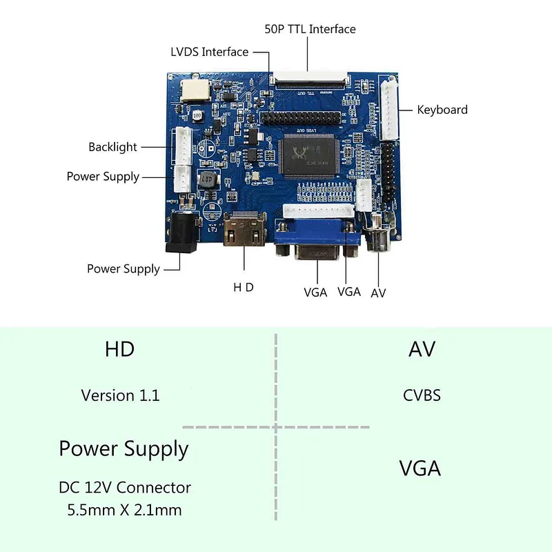 HDMI VGA AV Control board work  for EV101WXM-N80 1280X800 1000NITS lvds tft lcd panel