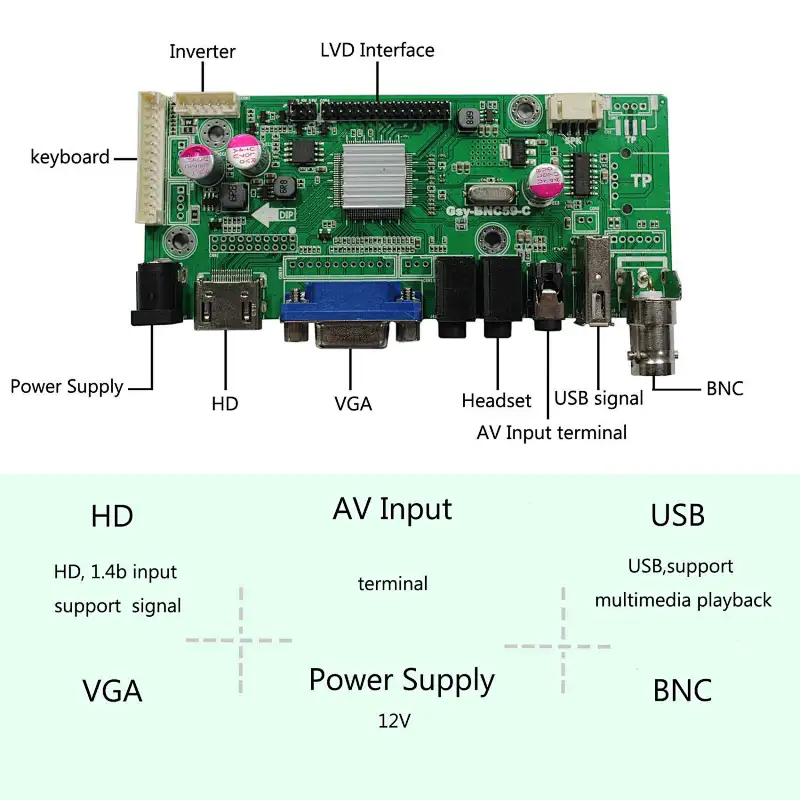 HDMI VGA  AV USB LCD Board Work for LVDS LCD Screen LQ133M1LW02 13.3inch tft lcd screen