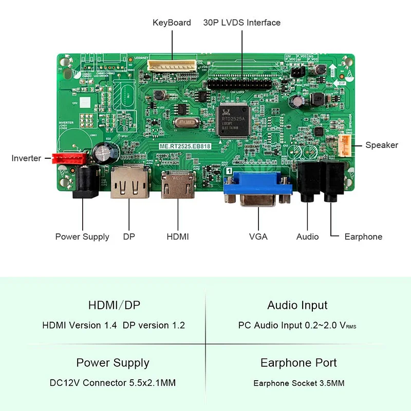 HD DP VGA LCD Controller Board RT2525.EB818 for 1024x768 lcd dp lcd controller board for lcd HD DP LCD Board for 1024x768 lcd VGA Controller Board for tft lcd